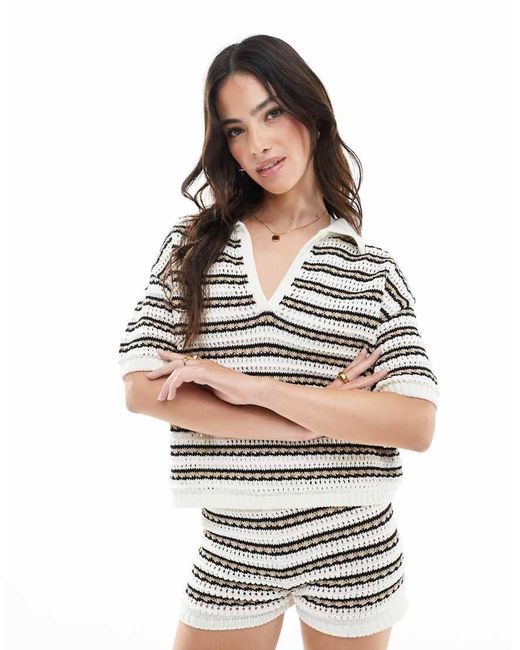 Polo A Rayas Monocromáticas De Punto De (Parte De Un Conjunto) ASOS de color White