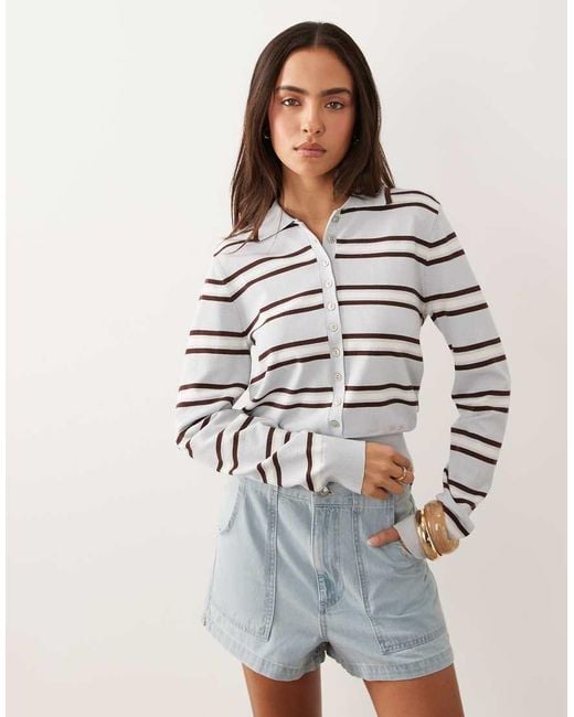 Nobody's Child Gray Fine Knit Long Sleeved Polo Top