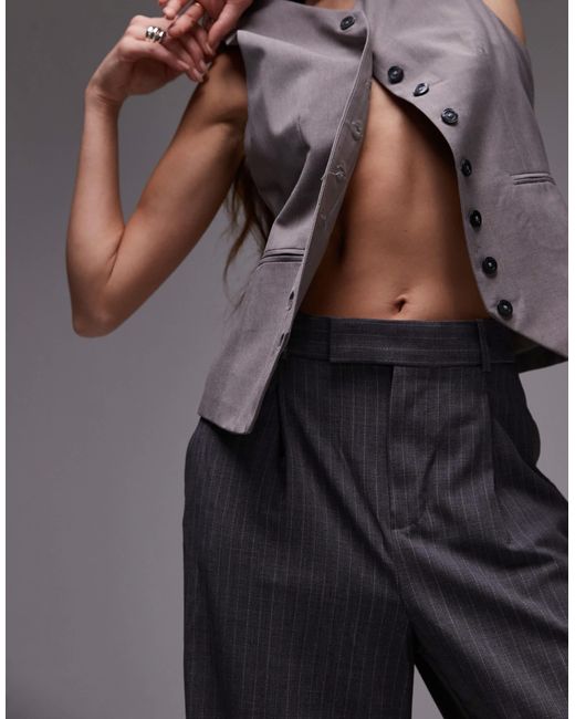 Mango Gray Longline Stripe Trousers