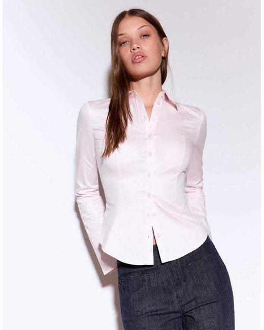 Bershka White Fitted Shirt With Flared Sleeves
