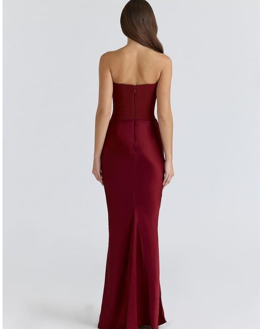 House Of Cb Red Persephone Wine Strapless Corset Maxi Dress