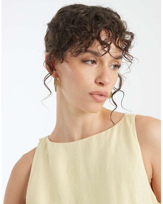 ASOS White Premium 100% Linen Slash Neck Midi Dress With Asymmetric Dropped Waist