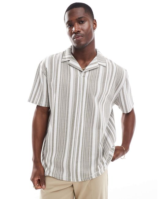 Polo décontracté rayé avec col à revers ASOS pour homme en coloris White