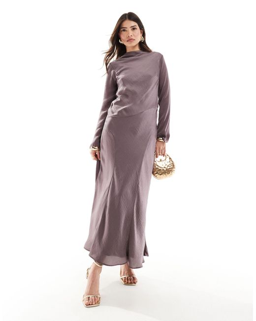 Robe longue en satin à col montant et surpiqûres - mauve ASOS en coloris Purple