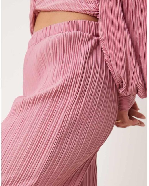 Vila Plissé Broek Met Wijde Pijpen in het Pink