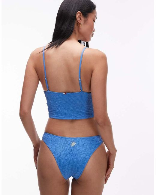 Tommy Hilfiger Blue Resort Crinkle High Leg Bikini Bottoms