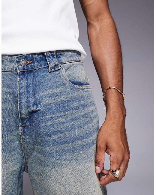 Pantaloncini Di Jeans Comodi Lavaggio Medio Con Fondo Grezzo di Good For Nothing in Gray da Uomo