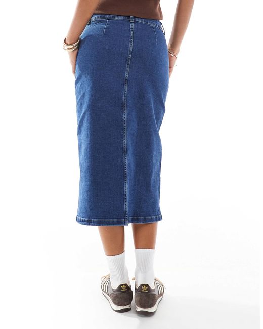 Vero Moda Blue Button Front Midi Denim Skirt