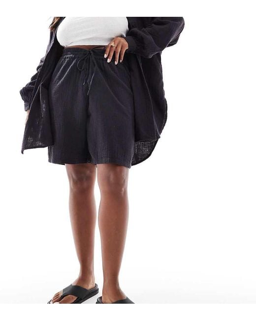 ONLY Black Cheesecloth Pull On Shorts Co-ord