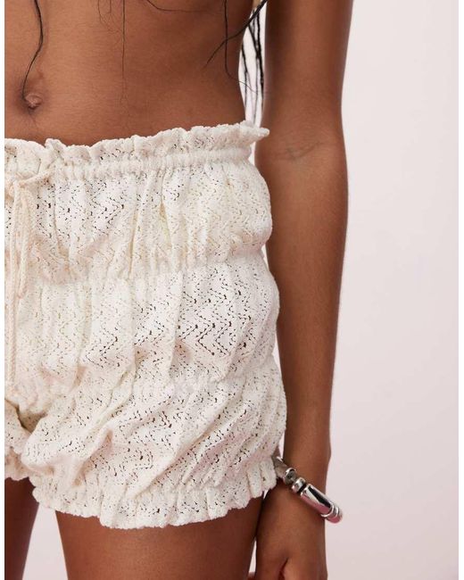 Reclaimed Vintage White Crochet Bloomer Beach Shorts