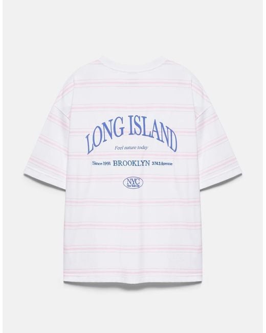 Pull&Bear Multicolor Striped Nyc Graphic T-shirt for men