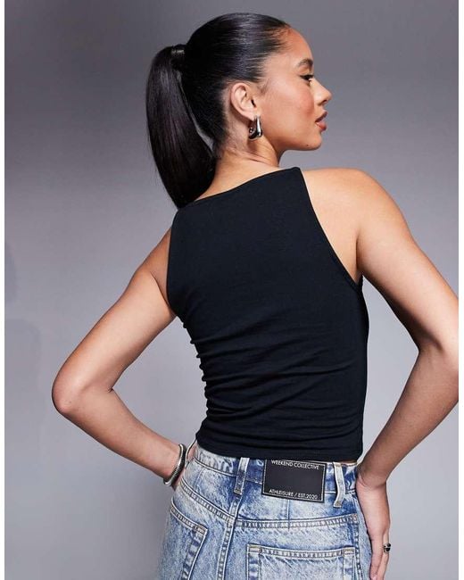 ASOS Blue Double Layer 90s Boat Neck Strappy Top