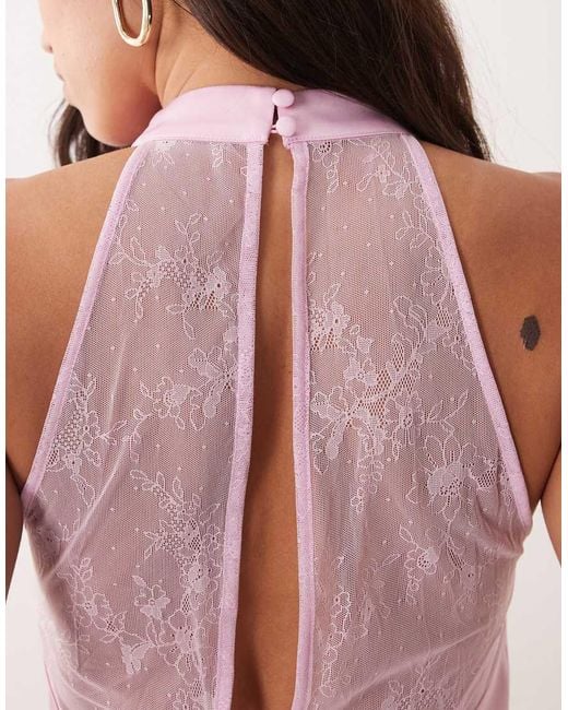 Kaiia Pink Exclusive Satin High Cowl Neck Lace Back Detail Maxi Dress