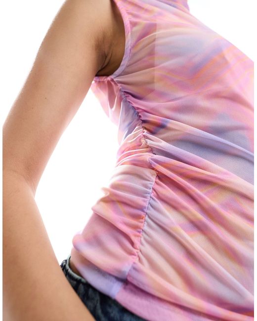 Pieces Pink – hochgeschlossenes camisole-oberteil aus gerafftem mesh