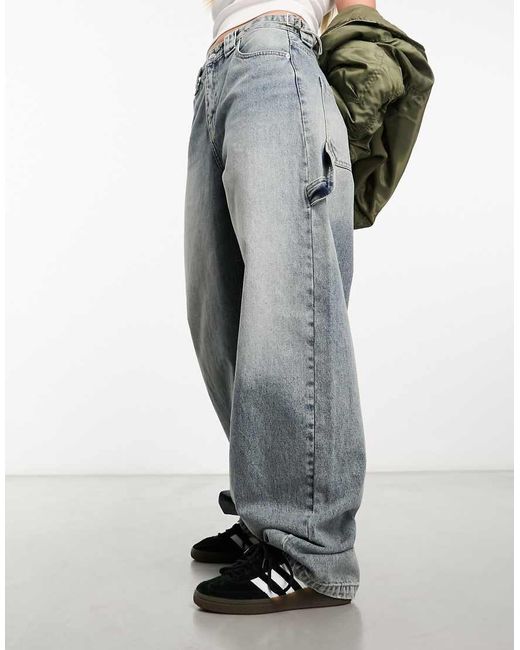 Bershka Blue Adjustable Waist Carpenter Jeans