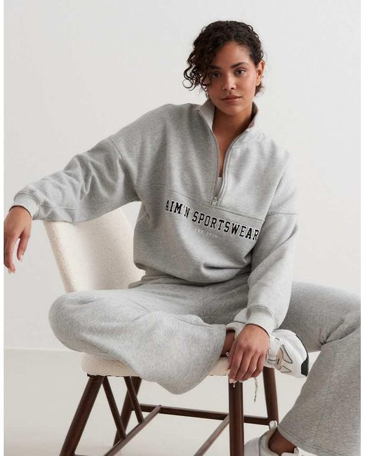 Aim'n Gray Melange Varsity Sweat Half Zip