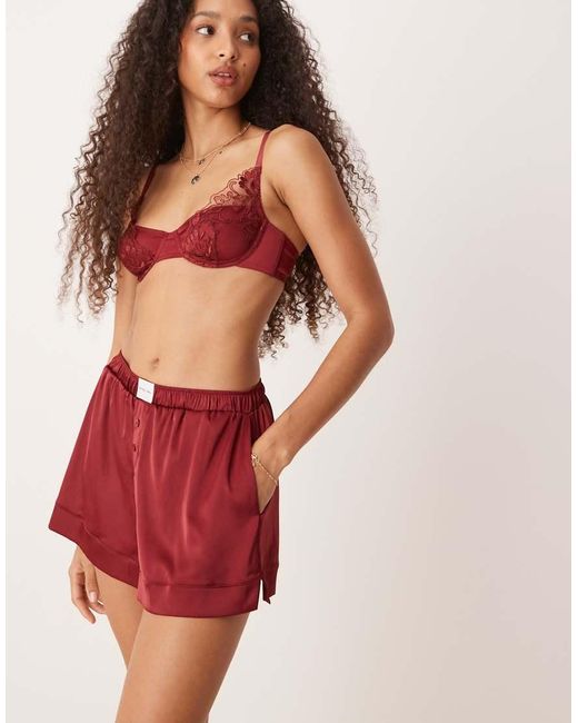 KAT THE LABEL Red Baxter Satin Boxer Short