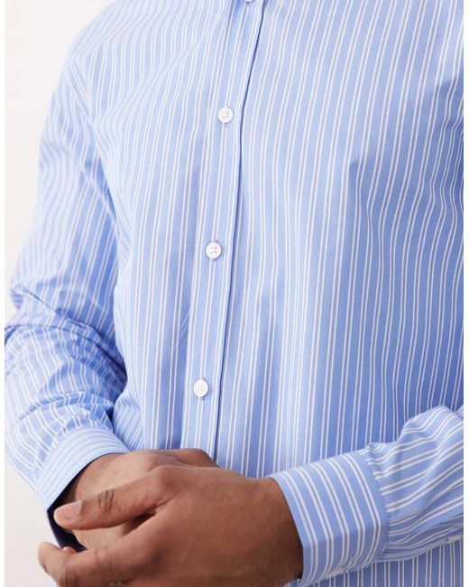ASOS Blue Regular Fit Smart Poplin Stripe Shirt for men