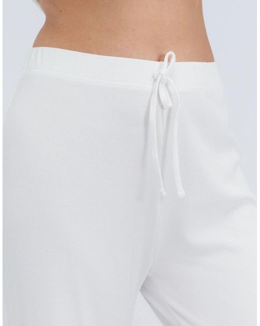 Boux Avenue White Ribbed Modal Pyjama Pants Wide Leg Self Tie Comfy Sleepwear