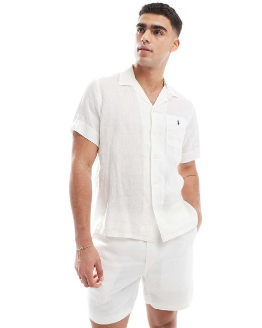 Camisa Blanca De Corte Clásico Extragrande Y Manga Corta Con Cuello De Solapas Y Logo De Icono De Lino De (Parte De Un Conjunto) Polo Ralph Lauren de hombre de color White