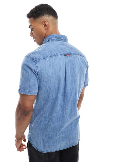 Superdry – essential – kurzärmliges jeanshemd in Blue für Herren