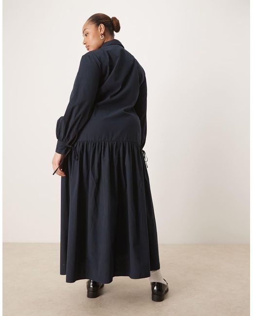 ASOS Asos Design Curve Long Sleeve Tie Detail Maxi Shirt Dress in Blue ...