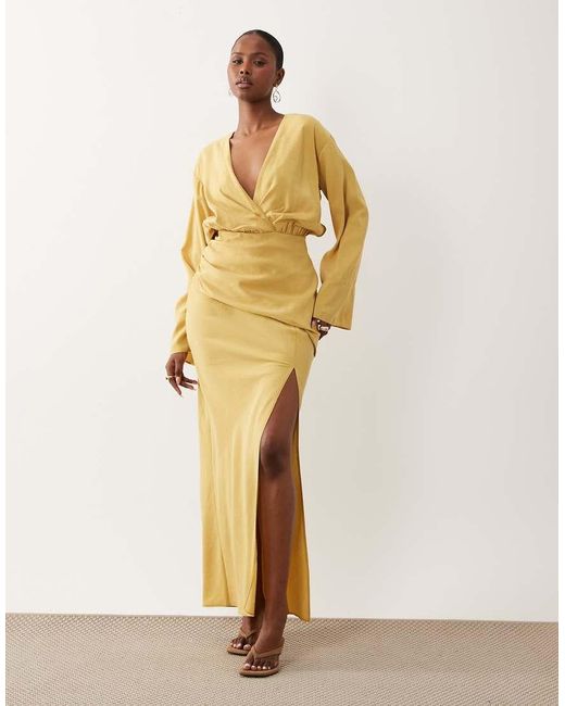 ASOS Metallic Plunge Maxi Dress With Wide Cuffs And Side Split