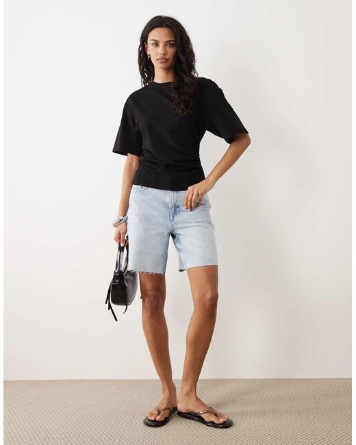 Mango Black 100% Cotton Ruched Side T-shirt