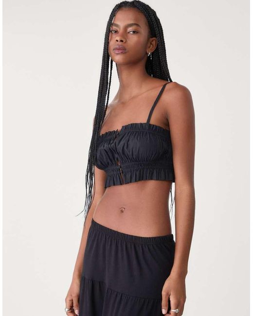 Stradivarius Blue Cropped Milkmaid Top