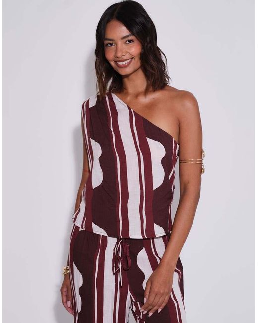 South Beach Red Striped One Shoulder Top