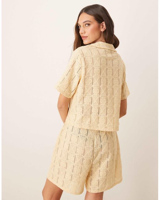 ASOS Natural Co-Ord Semi Sheer Crochet Relaxed Fit Shirt