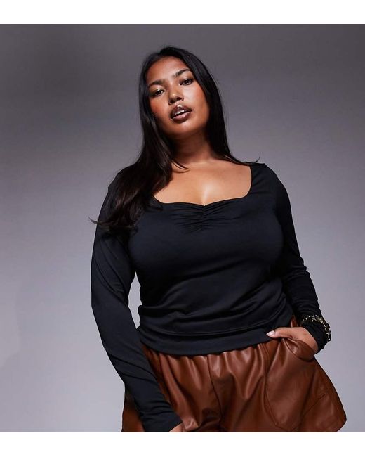 ASOS Black Asos Design Curve Double Layer Long Sleeve Sweetheart Neck Top
