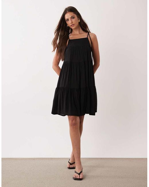 Gina Tricot Black Flowy Strap Detail Mini Dress
