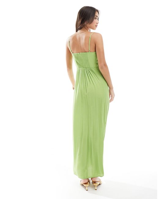 Y.A.S Green Cami Maxi Dress With Ruched Front