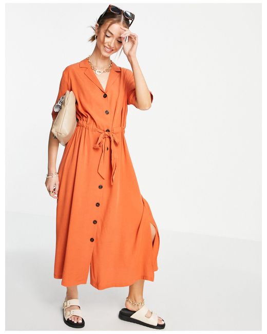 SELECTED Orange Cally Button Down Midi Dress