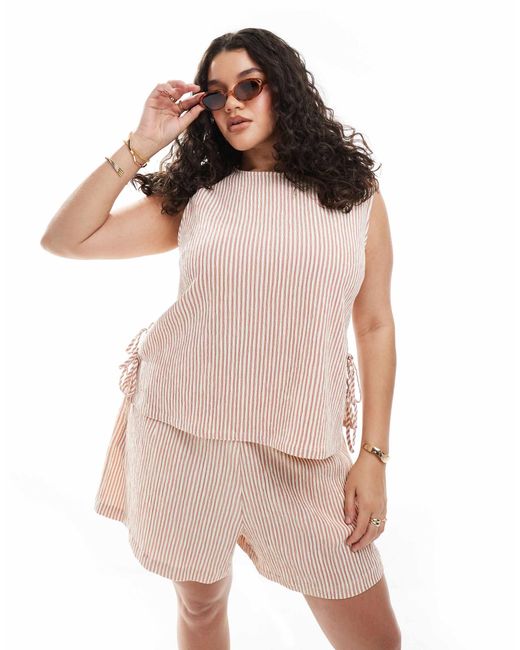 Curve - top habillé d'ensemble texturé à rayures avec liens sur les côtés ASOS en coloris Pink