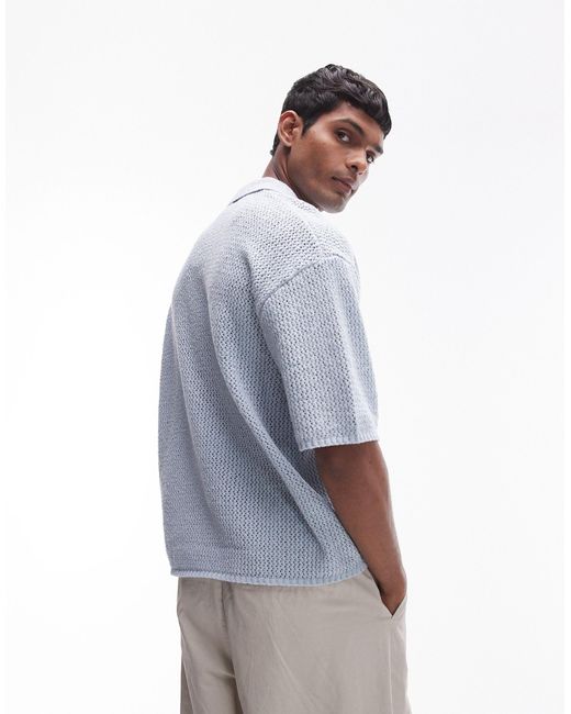 Topman Blue Button Through Crochet Shirt for men