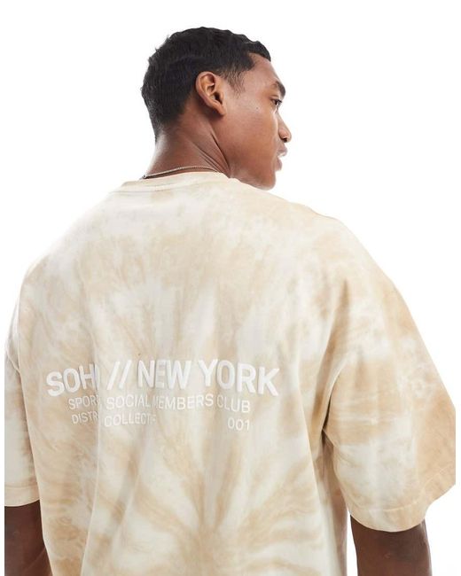 River Island Natural Oversized T-Shirt With Soho Logo Back Print for men