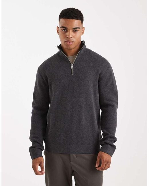 Jack & Jones Gray Premium 1/4 Zip Jumper for men