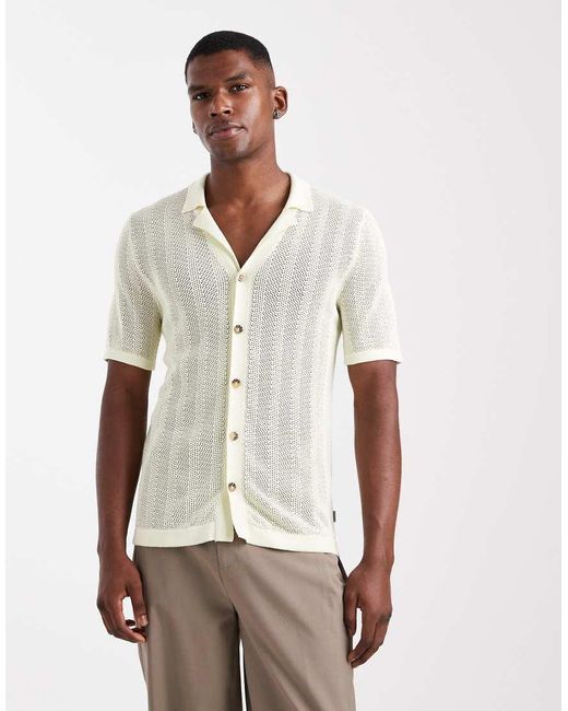 Only & Sons White Open Knit Shirt for men