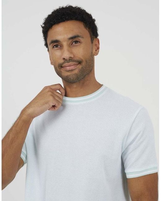 Brave Soul White Crew Neck Jacquard Knit T-Shirt for men