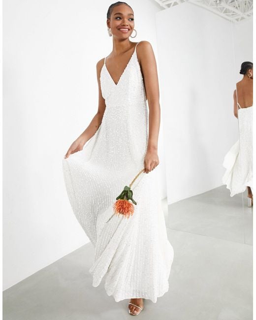 ASOS Josie Embellished Cami Maxi Wedding Dress in White | Lyst Australia