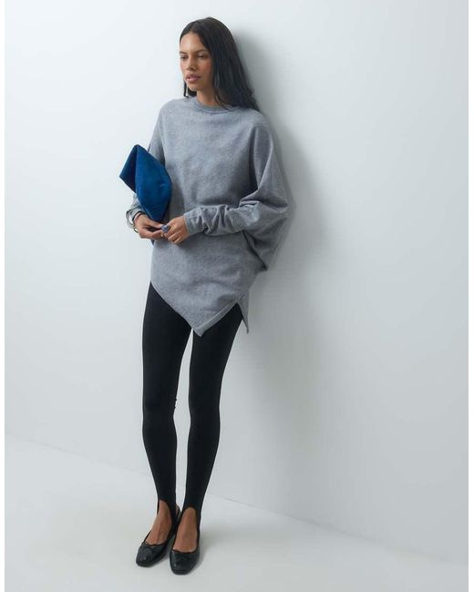 Mango Gray Asymmetric Hem Knit Top