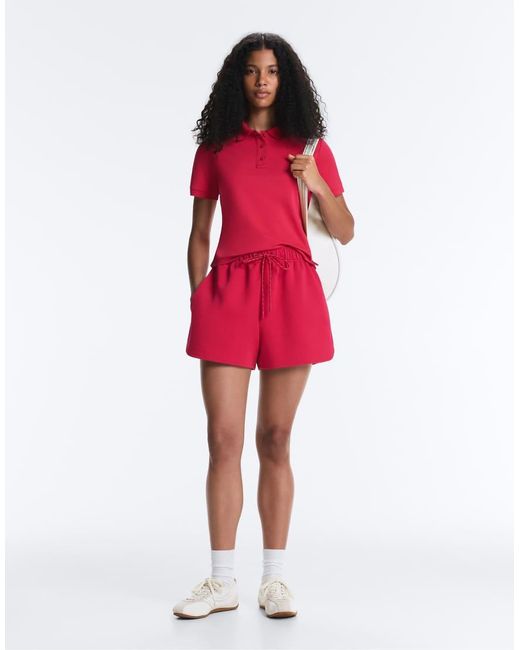 Oysho Red Short Sleeve Piqué Polo Shirt