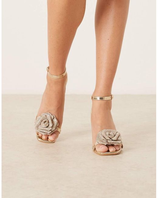 Glamorous Natural Stiletto Heeled Sandals Wth Flower Detail