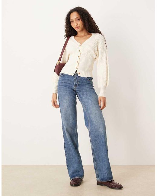 Gina Tricot White V Neck Knitted Cable Cardigan