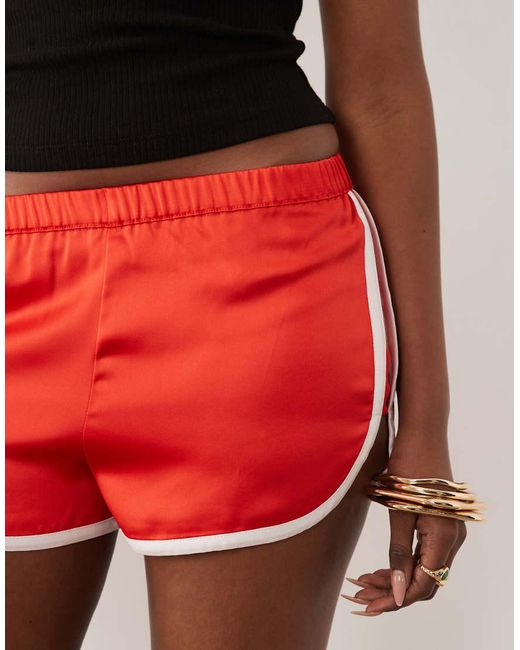 ASOS Red Contrast Seam Satin Runner Short