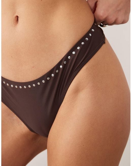 Mango Brown Button Trim Detailed Bikini Bottoms