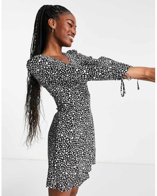 Nobody's Child Gray Tie Sleeve Mini Tea Dress