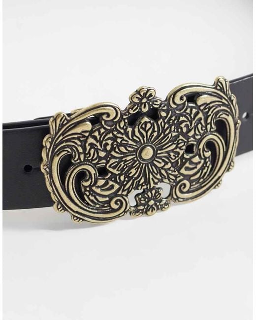 ASOS Gray Statement Floral Buckle Belt